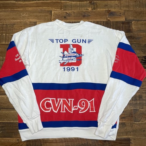 Vintage 90s USAF USN Top Gun CVN 91 Ghost Squadron New York Sweater Gr. XXL