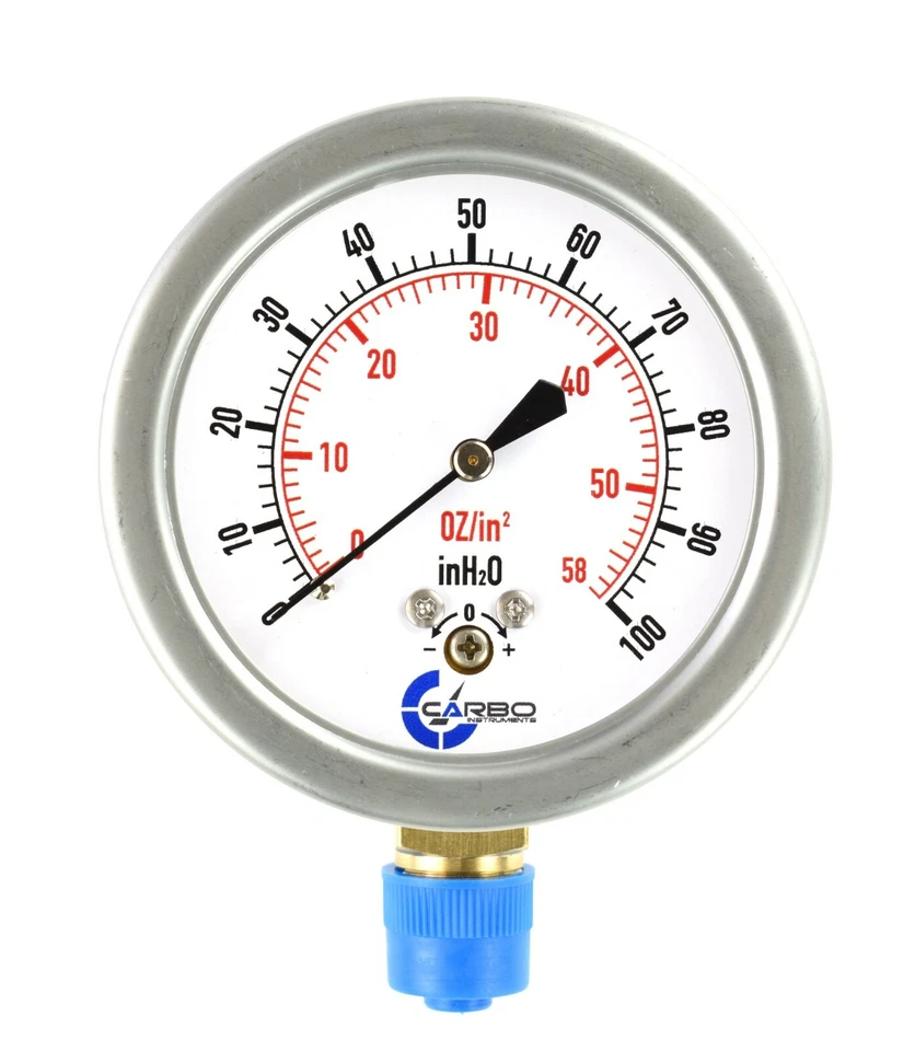 2-1/2" Capsule Gauge 0-60oz/0-100in H2O Range 1/4" NPT Low Mnt, Adjustable Zero - Image 2 of 4