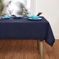 Solino Home 100 Pure Linen Tablecloth Navy Rectangular, Athena 60 x 120 in