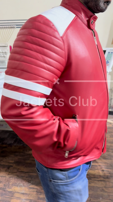 Brad Pitt Fight Club Tyler Durden Mayhem Red Real Leather Jacket