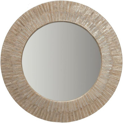 Gold Hue Round Capiz Seashell Sunray Wall Mirror for Elegant Decor
