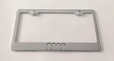 3D Audi Quattro Emblem Stainless Steel License Plate Frame Rust Free W/ Caps