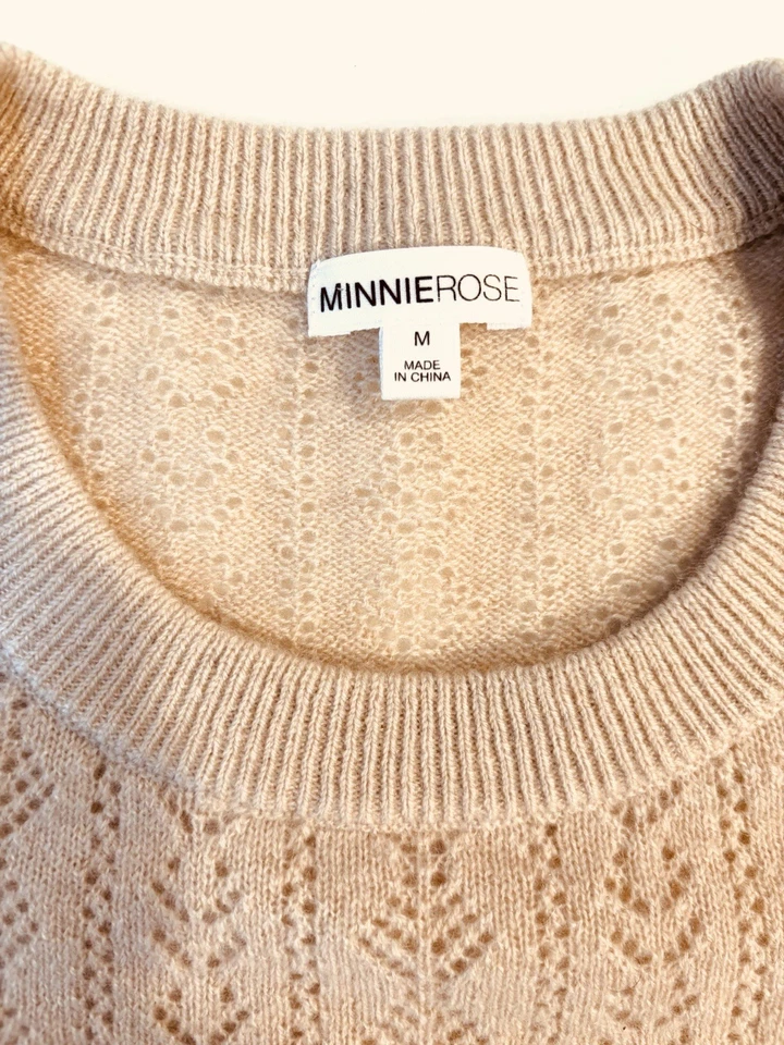 Suéter Minnie Rose Mujer M Pointelle Tejido Cachemira Polvoriento Rosa Femenino Foto 4 de 4