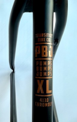 Transition PBJ Dirt Jump Frame XL Black 4130 Chromoly DJ Frame
