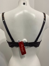 Lise Charmel Grey Bra 32E Underwired Plunge gold polka dots Feminin Glamour 85D