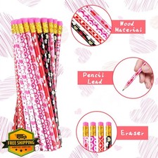 Qyyiguf 72ct Valentine Red Heart Wood Pencils w/ Erasers, Bulk Party Favors