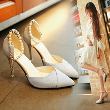 women pumps pearl bead High Heels shoes sequined bling shoes 10CM party Shoes Wo
