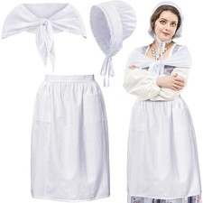 Hercicy 3 Pieces Women Colonial Costume Set White Mob Cap Bonnet Shawl Half A...