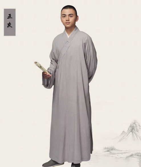 Shaolin Buddhist Monk Dress Meditation Cotton Linen Long Robe Gown Kung Fu Suit - Image 2 of 4