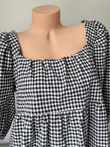 Harper Heritage Mini Dress Flannel Tiered Check Boho Puff Babydoll Sz L Fall - Picture 2 of 8