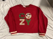 Disney Parks Women Medium Red COZY Sweatshirt Mickey Minnie Mouse Christmas