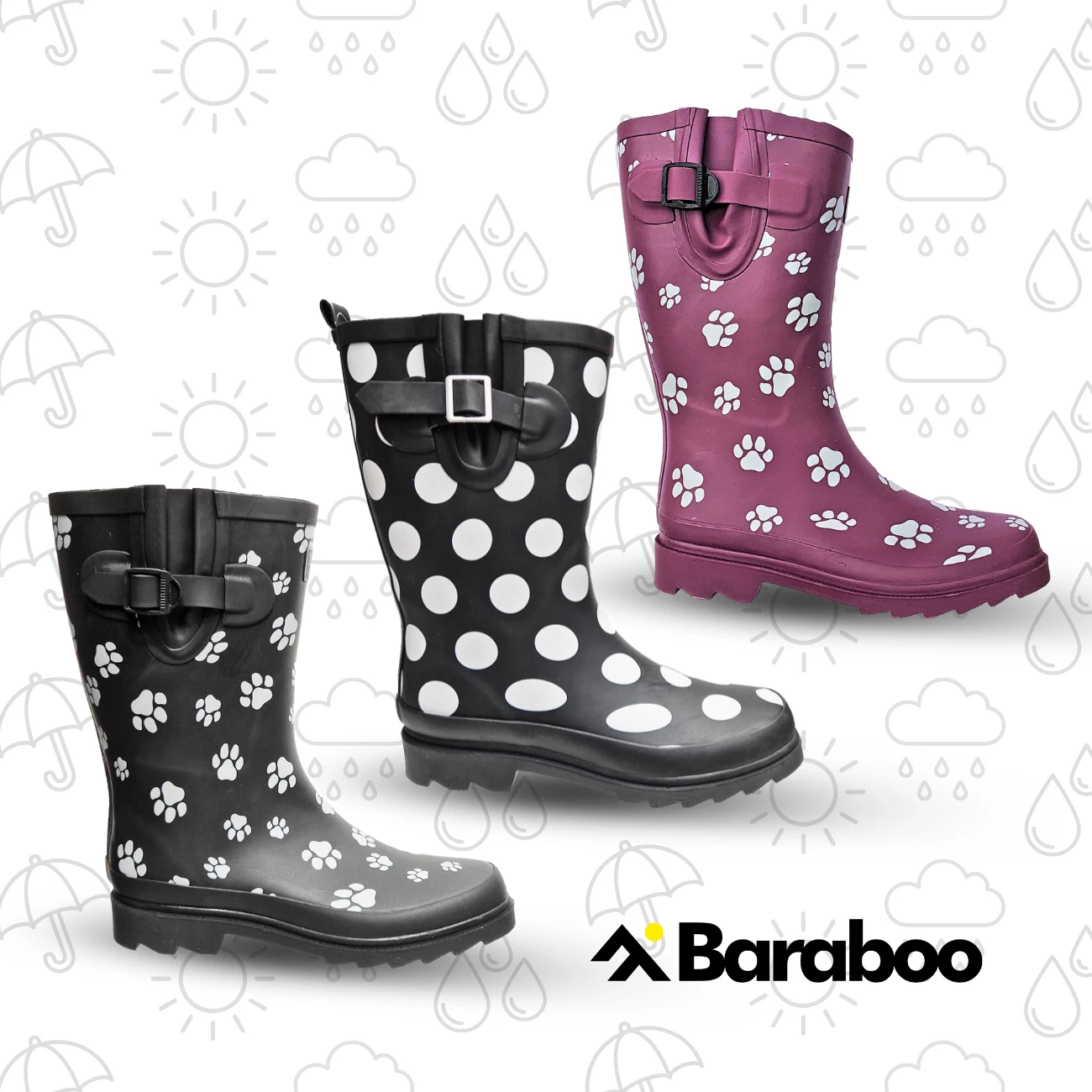 Womens Short Wide Calf Wellies Boots Snow Rain Boots Dog Paw Adjustable Buckle
Opens in a new window