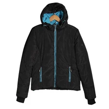 Superdry Puffer Jacket Size Medium Black Polar Sport Hooded Fleece Lined Winter