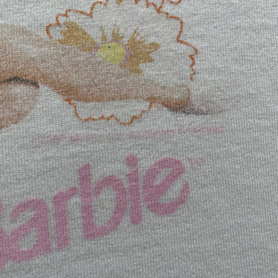 VINTAGE Barbie Shirt Youth Small White Pink Ringer 1996 Mattel Graphic Daisy 90s - Image 3 of 4