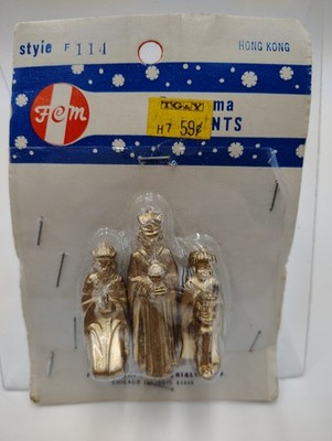 Vintage Fibre-Craft FCM Gold Three Wise Men Magi Christmas Nativity Figurines NI