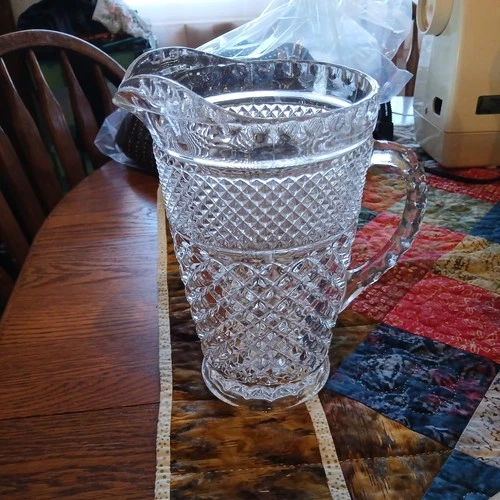 Vintage Anchor Hocking Wexford Crystal Glass Pitcher 64 Oz Diamond Nice Shape