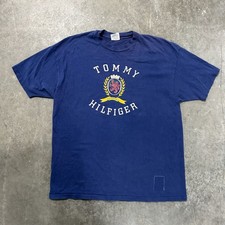 Vintage 90s Tommy Hilfiger Blue Crest Logo Spellout T-Shirt