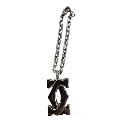 Cartier 2C Metall Logo Taschenanhänger Schlüsselanhänger Silber Authentisch M...