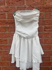 Cider White Strapless Mini Dress Bandeau Tiered Ruffle Skirt Size small...
