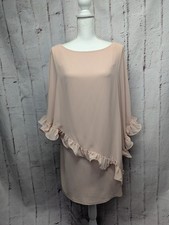 Xscape Womens Pale Peach Mini Dress Sz 12 Ruffle Trim Slit Sleeve Shiffon Cover