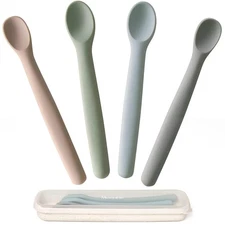 Moonkie Silicone Baby Spoons Set of 4, Two Sizes Feeding Spoon for First Stage 4