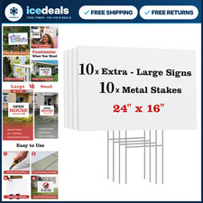 24x16 Blank Yard Signs with Stakes - 10 Pack Double-Sided Corrugated Plastic for
