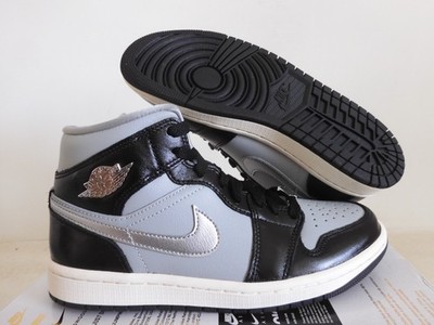 Nike Air Jordan 1 Mid Se Black-Metallic Silver Womens Sz 7 Rare! [FB9892-002]