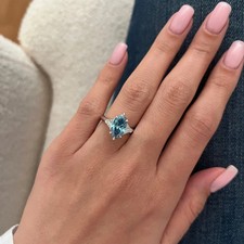 2 Carat Marquise Fancy Vivid Blue Diamond Colored Three Stone Engagement Ring