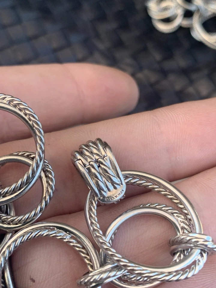 Brazalete David Yurman Crossover Cuerda Infinita Plata Diamante Círculo Cable Cadena Foto 3 de 4