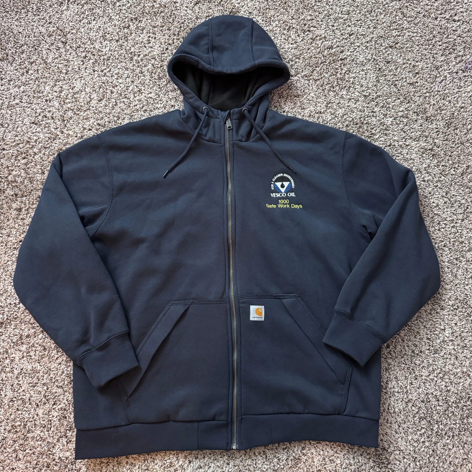 Carhartt Hoodie Mens XL Loose Fit Blue Thermal Lined Rain Defender Midweight