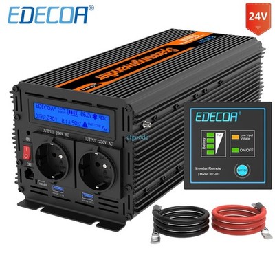 EDECOA Spannungswandler 3000W Wechselrichter 24V 230V inverter LCD USB LKW V3