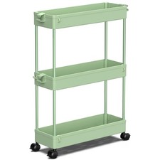 Slim Rolling Storage Cart, 3 Tier Bathroom Organizer Utility Cart Laundry Roo...