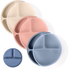 WeeSprout Silicone Plates with Lids for Babies Toddlers 3 Pack 100 FoodGra...