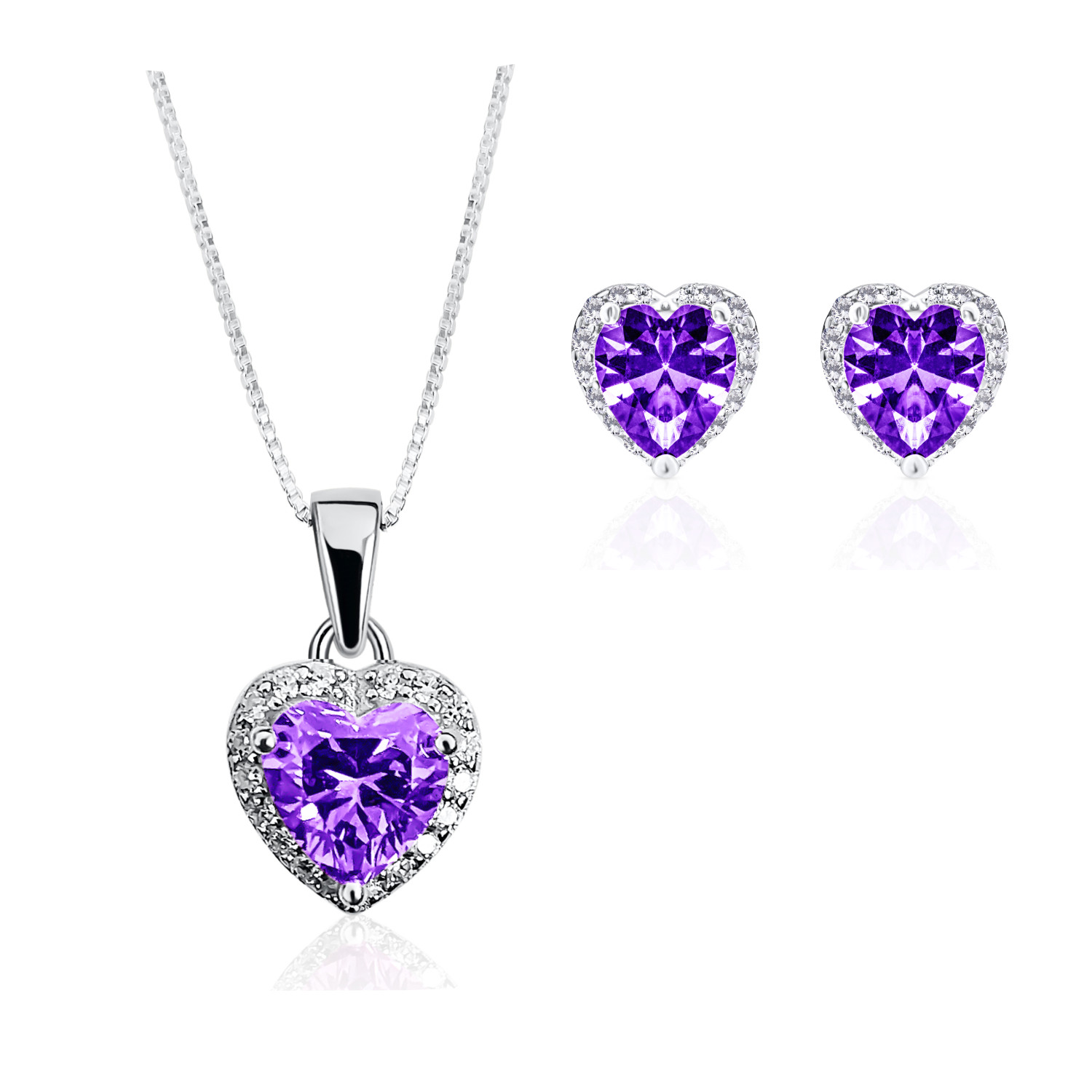 Collier et boucles d'oreilles coeurs en argent massif 925 authentique pour femme