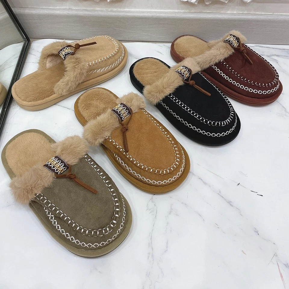 LOUD LOOK Womens Slippers Ladies Shoes In Out Door Slip On Warm Faux Fur Lined Sizes New