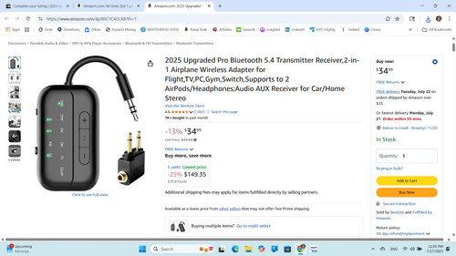 2025 Upgraded Pro Bluetooth 5.4 Transmitter Receiver,2-in-1 Airplane Wireless... - Afbeelding 4 van 5