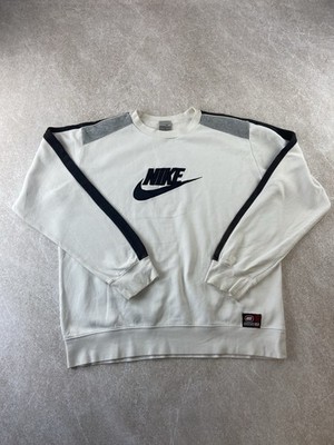Vintage Nike Y2K Spellout Sweatshirt Weiß Pullover Bestickt Boxy Fit Unisex