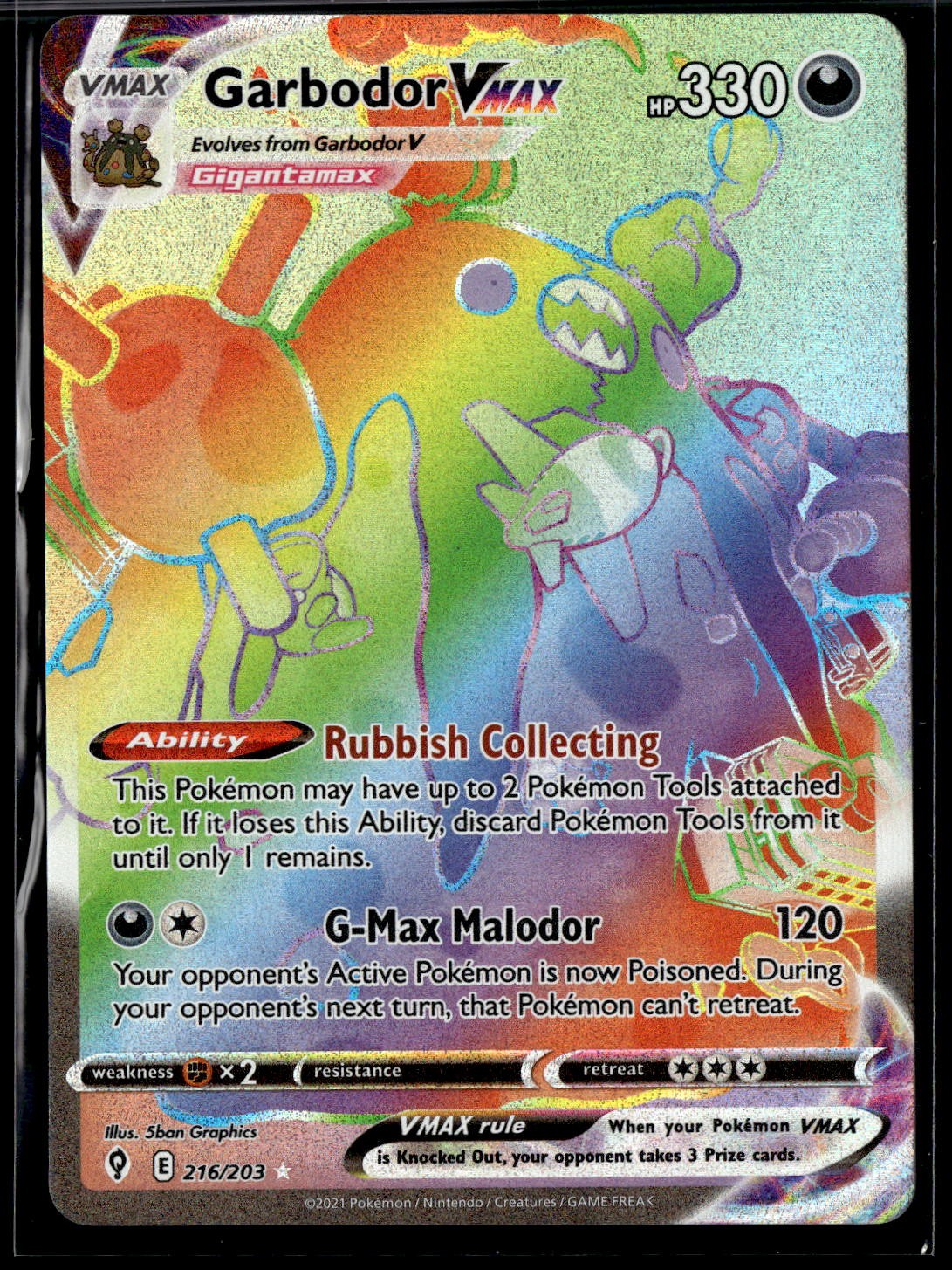 Garbodor VMAX (Secret) Holo Secret Rare SWSH07: Evolving Skies 216/203 NM
