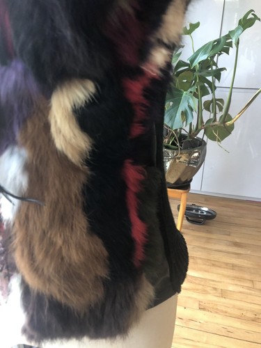 SIZE SMALL VINTAGE UNUSUAL CORSET VEST STRAPPY TOP REAL FUR CONEY MULTICOLOURED - Picture 10 of 12