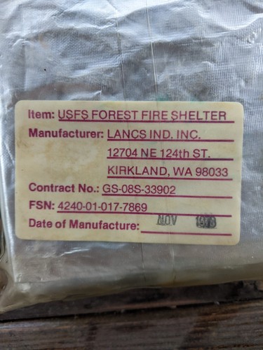 Vintage 1978 USFS Forest Service FIRE SHELTER by Lancs Ind. *New/Sealed* - Picture 3 of 3