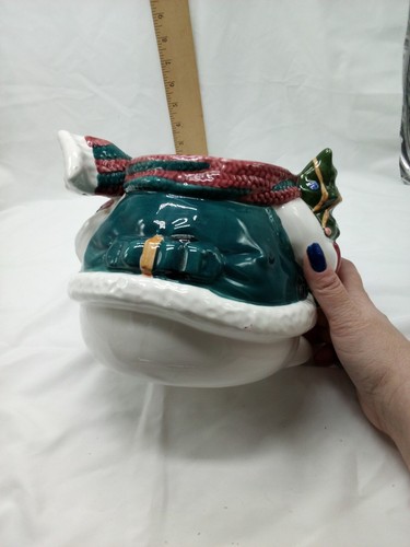 Gift Co Snowman Cookie Jar Holding Christmas Tree Large 10" Holidays Cardinal - Picture 10 of 15