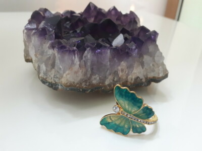 BUTTERFLY RING 18mm Jewelry Jewelry SEA BLUE COLOR Rhinestone Fashion Accessory