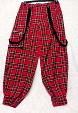 Hot Topic Red Plaid Suspender Joggers Vintage PUNK Y2K Sz 9