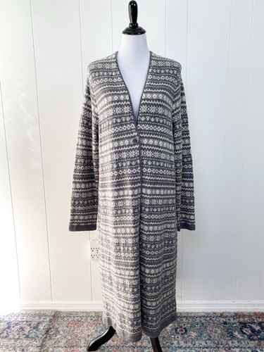 Neu mit Etikett J Jill langer Staubtuch-Cardigan Pullover Wolle Baumwollmischung mit einem Knopf Gr. L grau