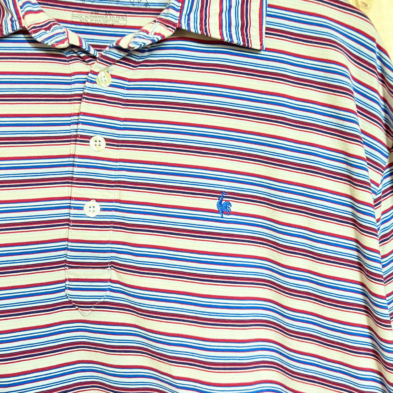 Le Coq Sportif Mens Polo Red White Blue Striped 2… - image 3