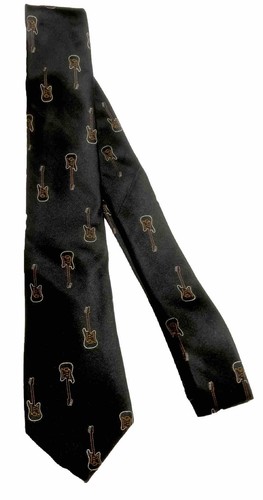 Gustavo Black With Guitars 100% Silk Neck Tie - Picture 4 of 5