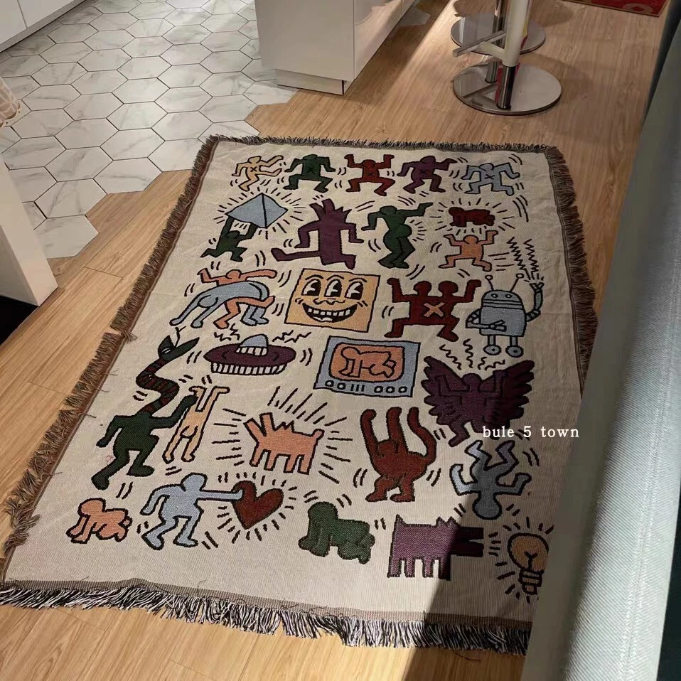 Keith Harring Graffiti Color Woven Tapestry Blanket Throws LGBTQ Decor - Image 2 of 4