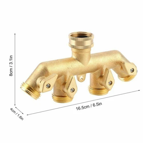 All Brass 4 way Garden Hose Splitter with shut off Valves 3/4 standard tap - Picture 7 of 9