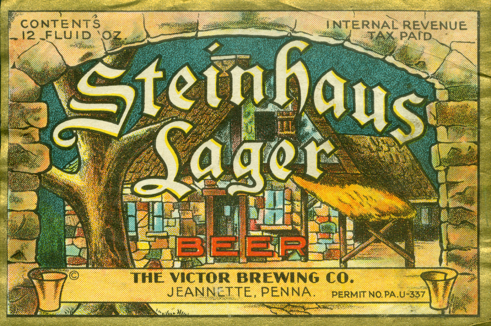 STEINHAUS BEER LABEL T SHIRT VICTOR BREW PA SIZES SMALL