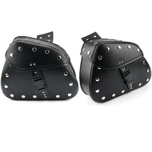 Universal Motorcycle Side Saddle Bags 2PCS PU Leather Saddlebags Luggage Panier - Picture 2 of 7